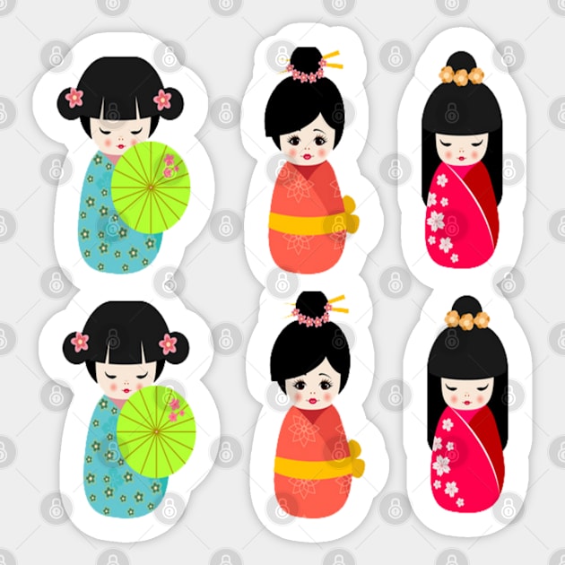 Japanese Dolls - Red Sticker by longford